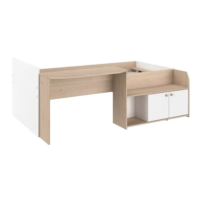 Lit combiné 90 x 190/200 cm - Coloris: Naturel et blanc - MIVONA