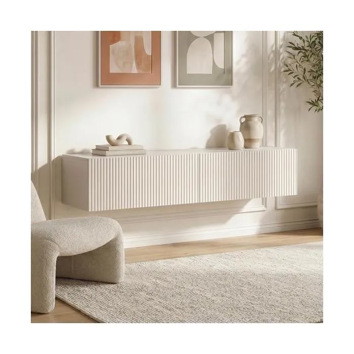 Meuble Tv Suspendu 160cm Beige À Tasseaux Leya