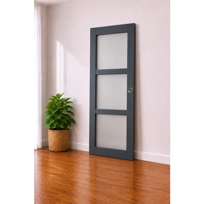 Porte Coulissante Blakeria Gris Anthr Vitrée H204 X L83 Cm, Coquilles Gd Menuiseries