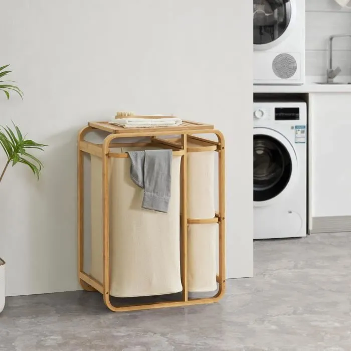 Panier à linge Evenes bambou 70 x 50 x 33 cm beige en.casa