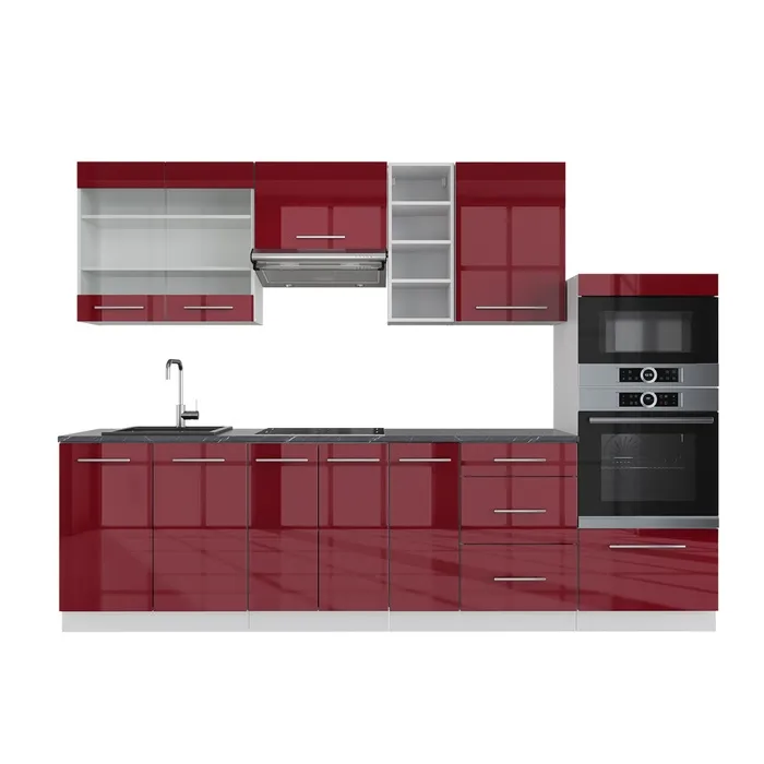 Vicco Cuisine Bordeaux haute brillance/blanc 280cm, PT Anthracite