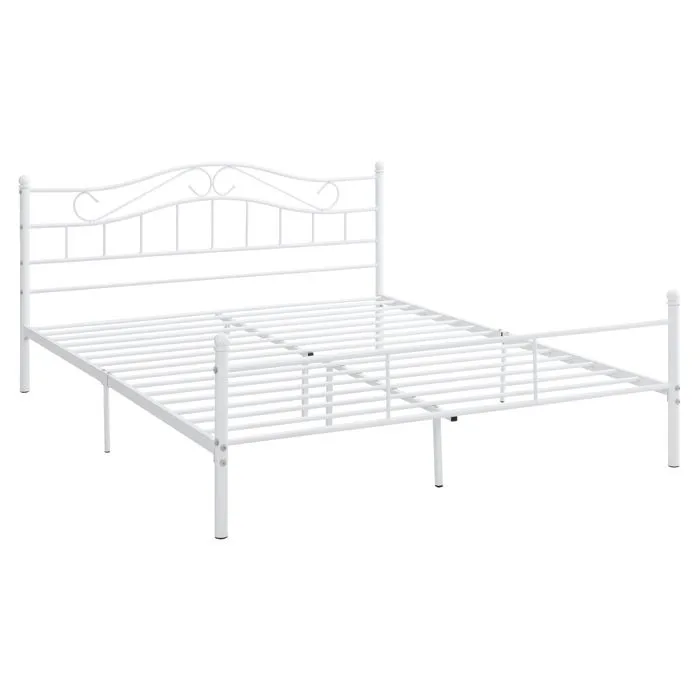 Lit Double Cadre En Métal Acier Revêtu Blanc Avec Sommier En Métal 140 X 03_0002665