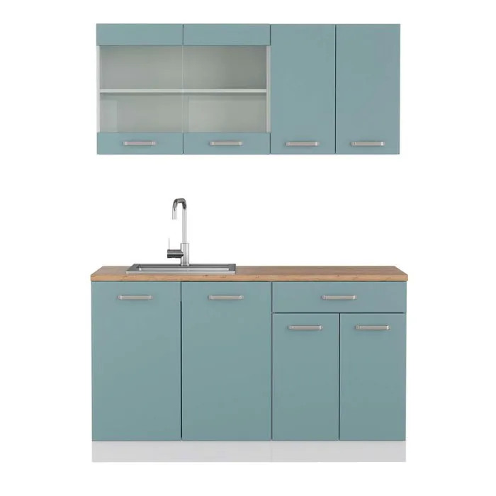 Vicco Cuisine Bleu-gris/blanc 140cm, PT Chêne