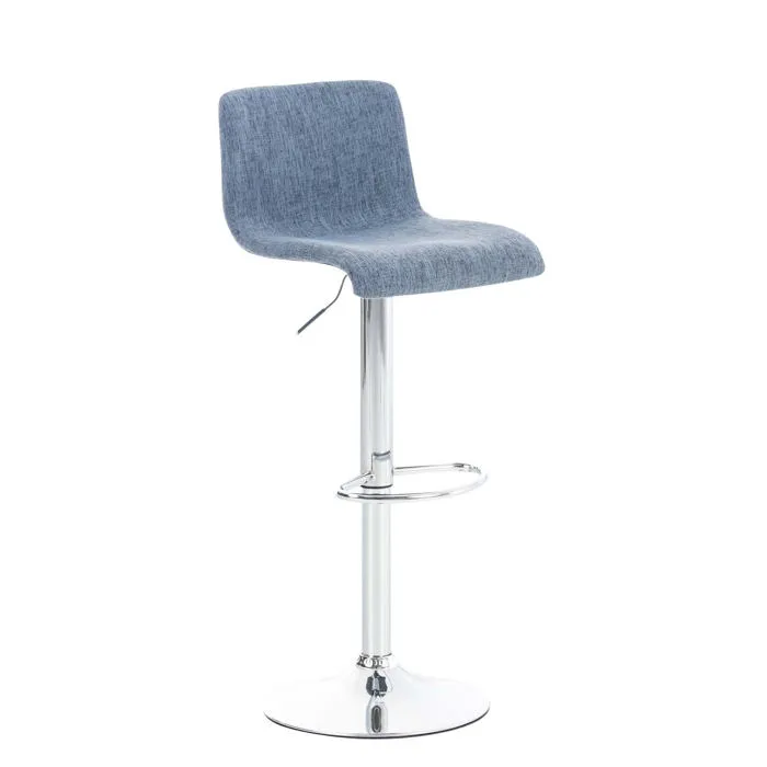 Tabouret De Bar Avec Repose-pieds Pivotant Dossier Incurvé En Tissu Bleu Et Métal Chromé 10_0004964