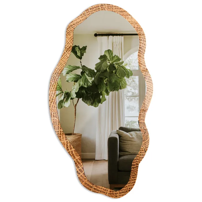 Miroir Mural Décoratif De Forme Irrégulière Marron La Chambre 52x97 Cm