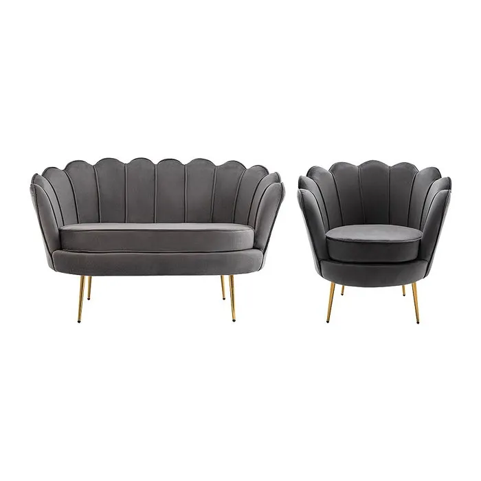 Canapé 2 places et fauteuil coquillage en velours anthracite DANDELION