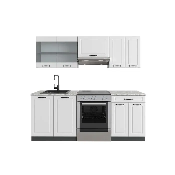 Vicco Cuisine Blanc cottage/anthracite 200cm, PT Marbre