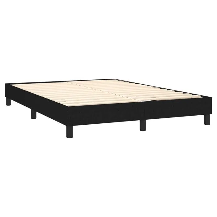 Sommier À Lattes Sur Pieds Cadre De Lit 140x190 Cm Tissu Noir Tdl0207023