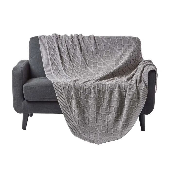 Plaid Gris 150x200cm Tricot Maille Torsadée Homescapes