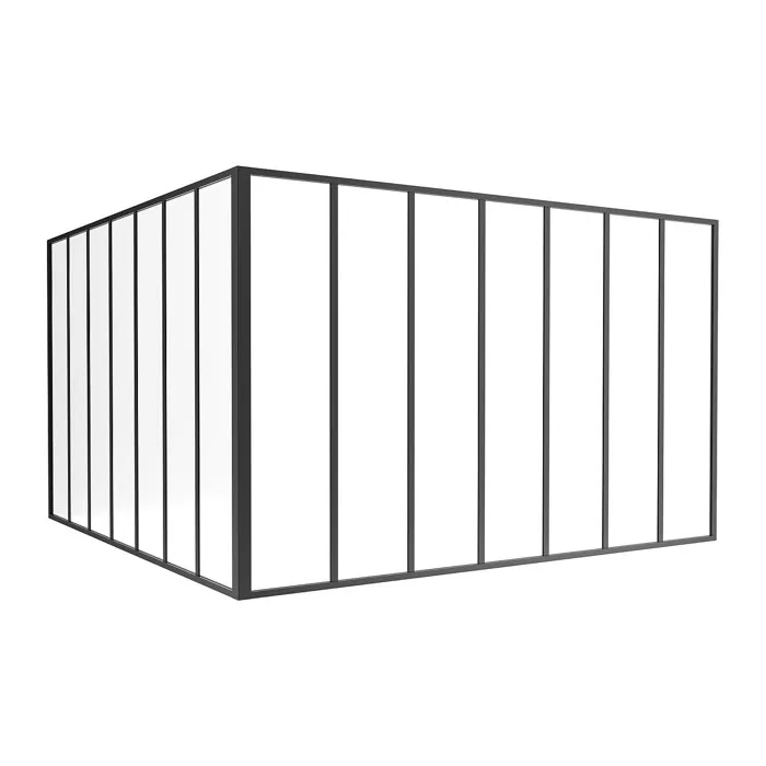 Verrière d'angle d'atelier en aluminium thermolaqué noir 210 x 210 x 130 cm (L x l x H) - BAYVIEW