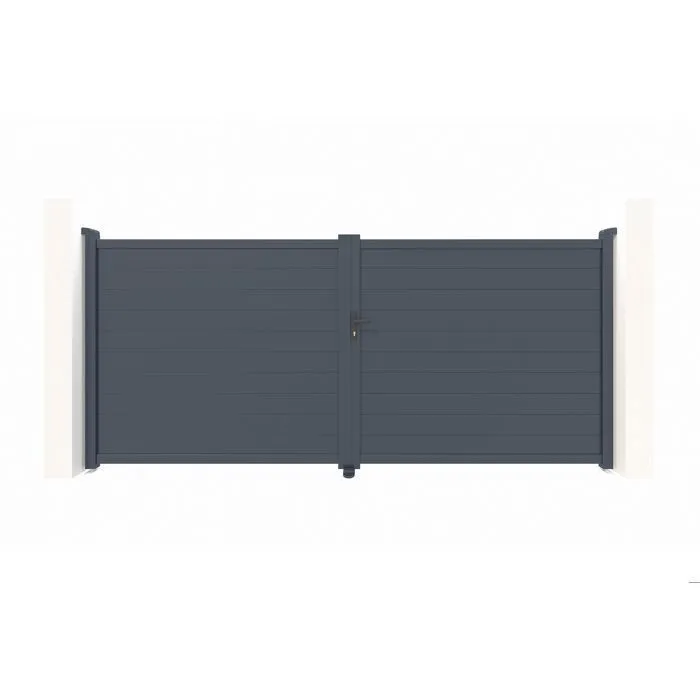 Portail battant 3,5m EIGER H.180cm + Portillon 1m EIGER H.180cm aluminium gris