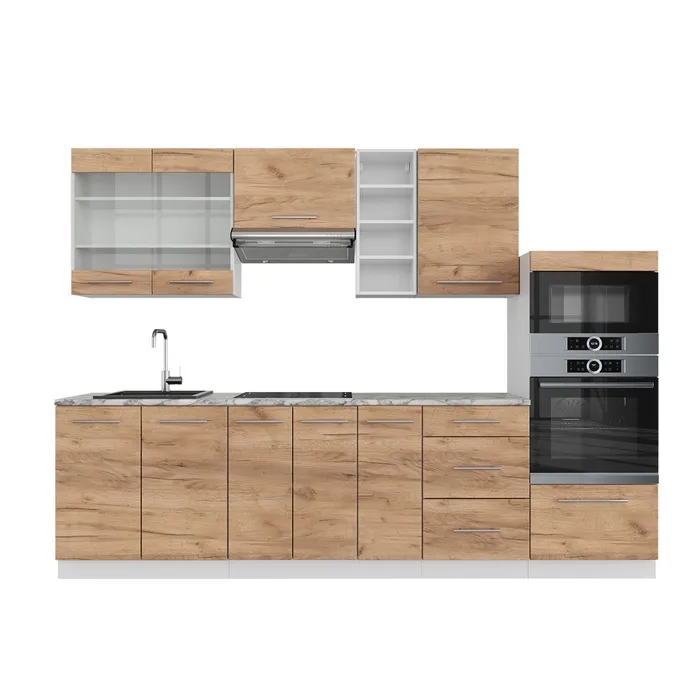 Vicco Cuisine Chêne doré/blanc 280cm sans PT