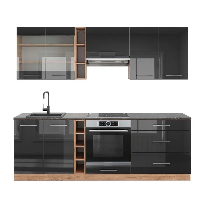 Vicco Cuisine Anthracite brillant/Chêne doré 235cm, PT Anthracite