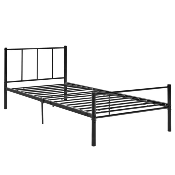 Lit Simple En Métal Avec Sommier Lattes Métallique En Acier Noir 90 X 200 03_0002694