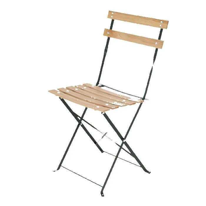 Chaise De Jardin Pliante En Métal Et Bois - Beige/vert - L 41 X P 45,7 X H 82,5 Cm