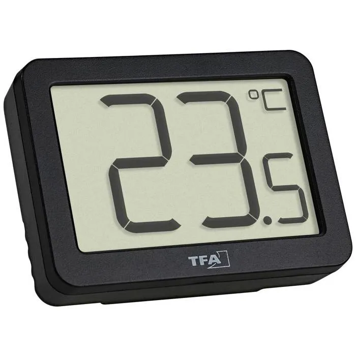Thermomètre numérique intérieur noir TFA Dostmann 30.1065.01, compact et magnétique