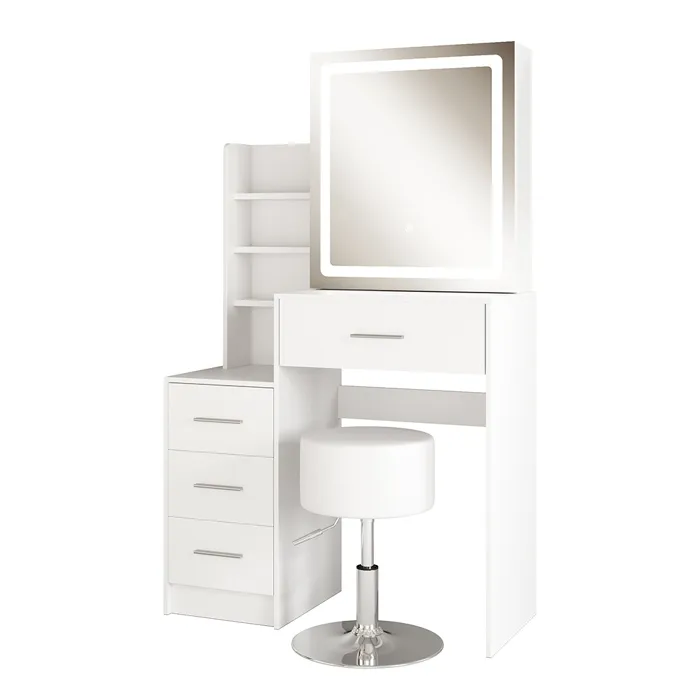 Coiffeuse avec miroir led et tabouret blanc 80x132.5cm