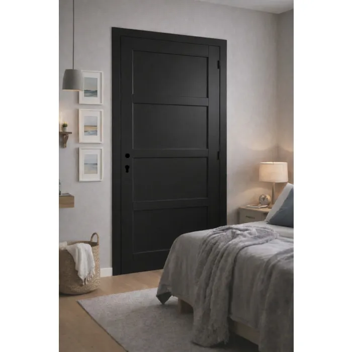 Bloc Porte Telia Noir 4 Panneaux H204 X L73 Cm Côte Tableau P.gauche Gd Menuiseries
