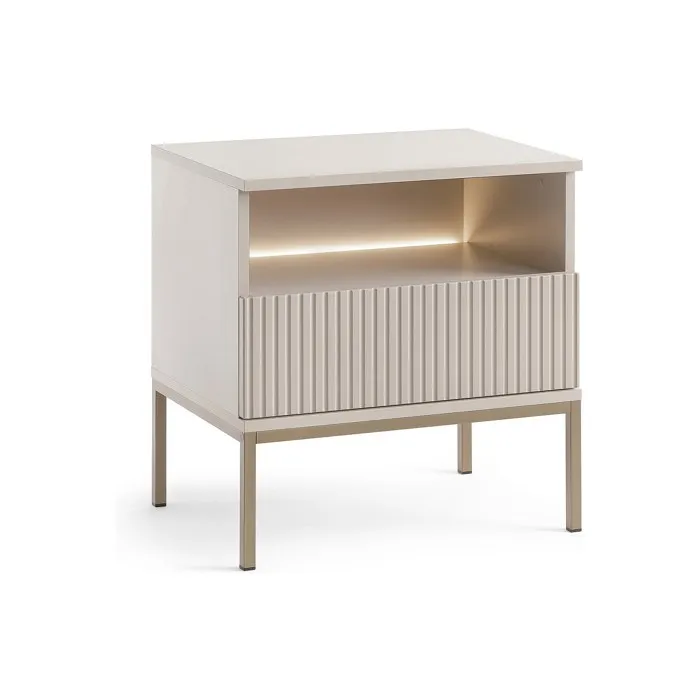 Table de chevet avec 1 tiroir et 1 niche - Avec LEDs - MDF - Beige - OVILA
