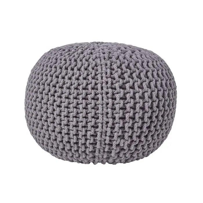 Pouf En Tricot Rond Gris Foncé - Homescapes