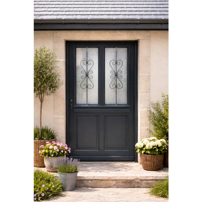 Porte D'entrée Bois Vitrée Sobra, H215 X L90 Cm Côte Tableau, P.droit Gd Menuiseries