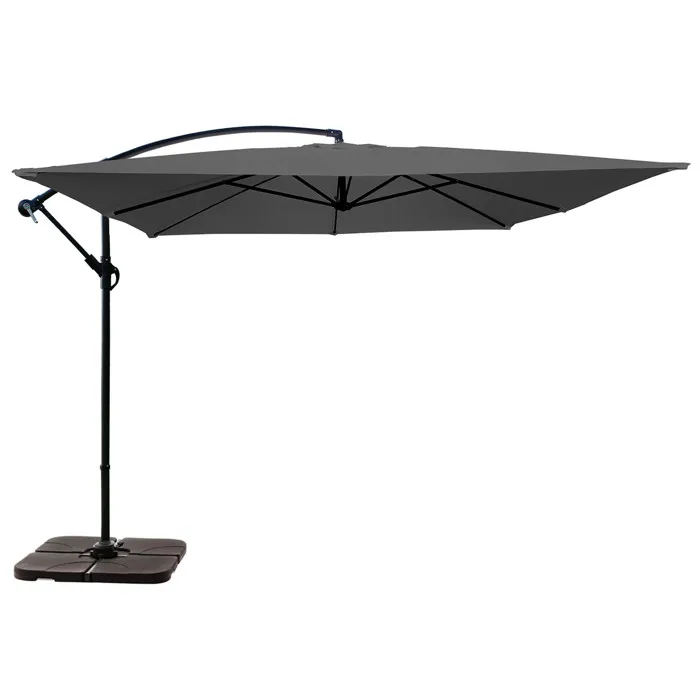 Parasol déporté 3x3m et 4 dalles à remplir acier gris Oviala