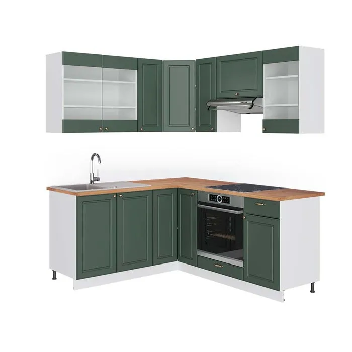 Vicco Cuisine en angle Vert Or Campagne/Blanc 190 x 160 cm, PT Chêne
