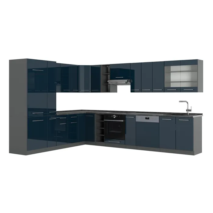 Vicco Cuisine en angle Bleu foncé brillant/Anthracite 347 x 257 cm, PT Anthracite