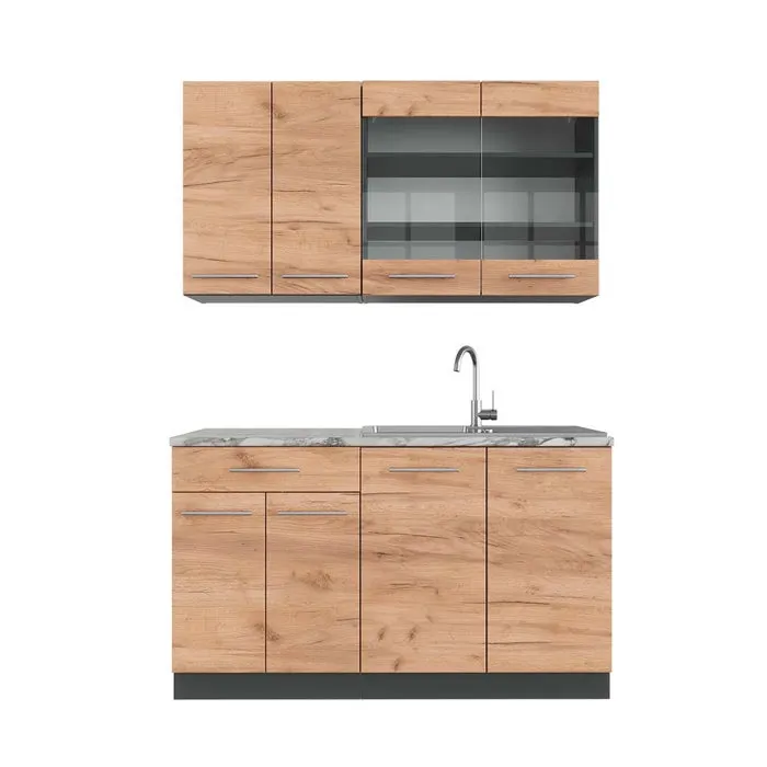 Vicco Cuisine Chêne doré/anthracite 140cm, PT Marbre