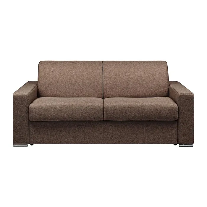 Canapé 3 places convertible express en tissu chiné chocolat - Couchage lattes larges 140 cm - Matelas 14 cm CALITO