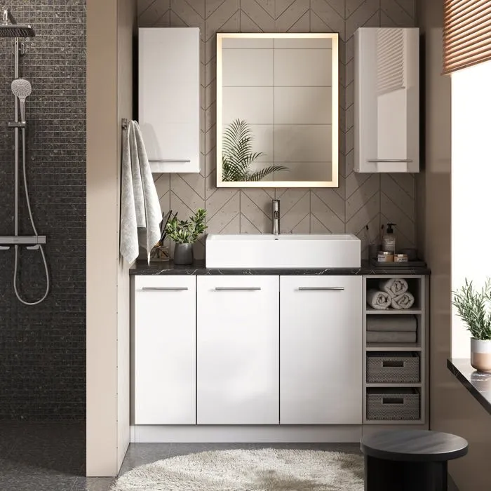 Vicco Meuble de rangement de salle de bain Blanc 15x82cm sans PT