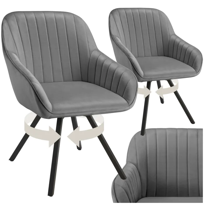 Lot 2 Chaises Pivotantes À 360° Avec Accoudoirs Velours Grises