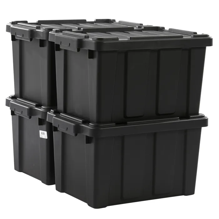 Iris Ohyama, Caisse Rangement avec Couvercle Robuste, 21L, Lot de 4, Noir, DDSKT-210