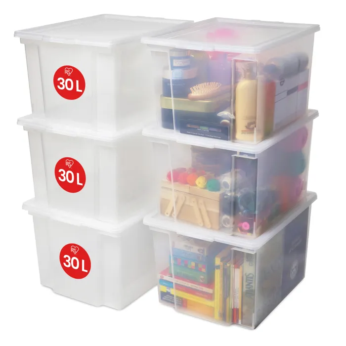 Iris Ohyama, Boites de Rangement Polyvalente, 30L, Lot de 6, Transparent, USB-M