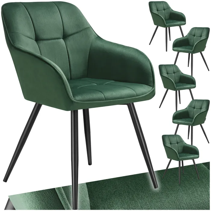 Lot 6 Chaises Rembourrées En Velours Matelassé Et Dossier Vert Foncé