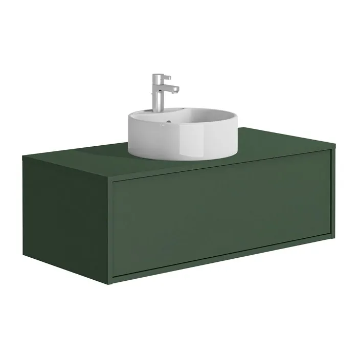 Meuble de salle de bain suspendu vert mat avec simple vasque ronde - 94 cm - TEANA II