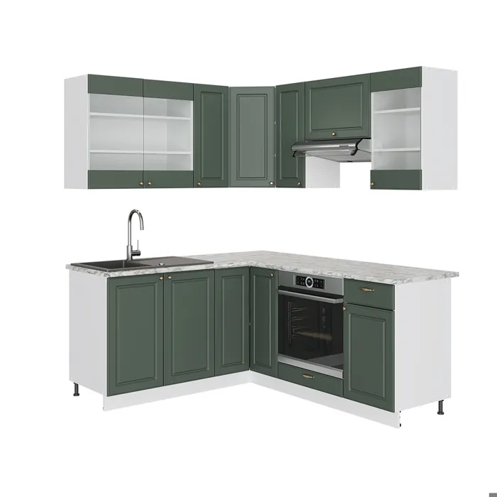 Vicco Cuisine en angle Vert Or Campagne/Blanc 190 x 160 cm, PT Marbre