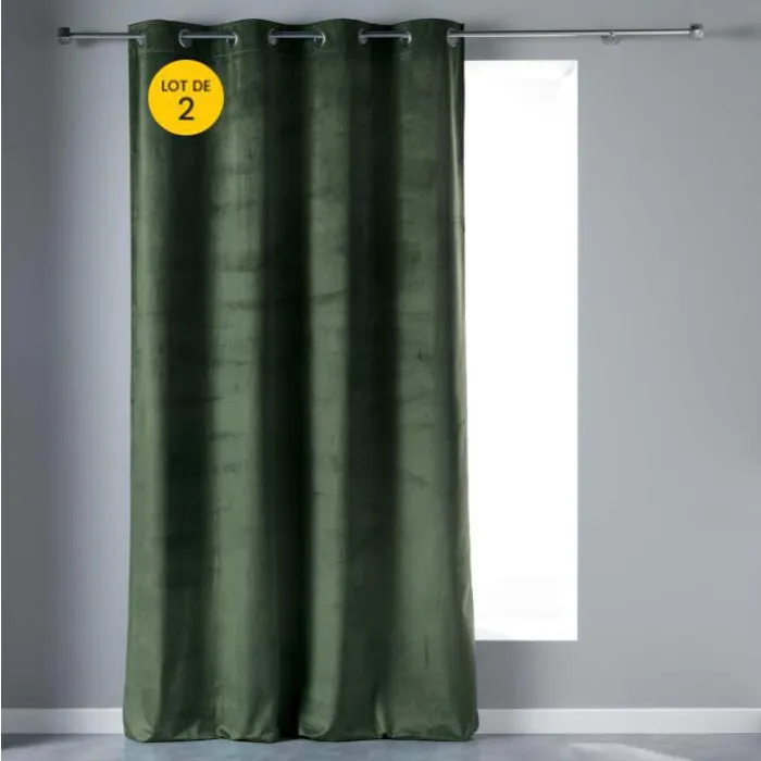Lot de 2 Rideaux Tamisants à Œillets 140 x 240 cm Velours Doux Velvetine Kaki