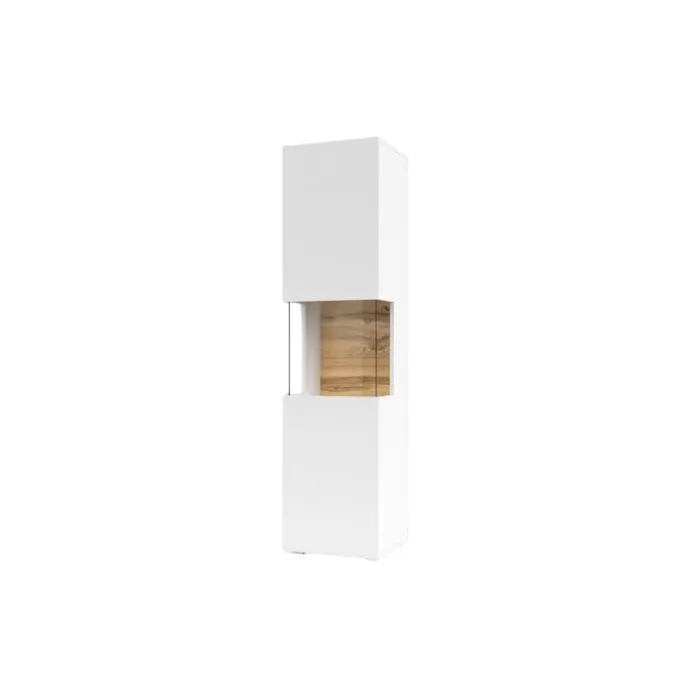 Vitrine 1 porte partiellement vitrée collection EVA. Couleur blanc et chene.