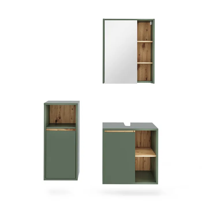 Vicco Ensemble de meubles de salle de bains Vert/Chêne Artisan 3 pièces