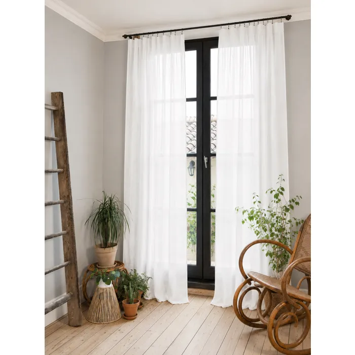 Lot de 2 Rideaux Gaze de Coton Blanc 140x300 cm Ajustables 8 Anneaux Pinces Inclus Rideaux Tamisants Haut de Gamme