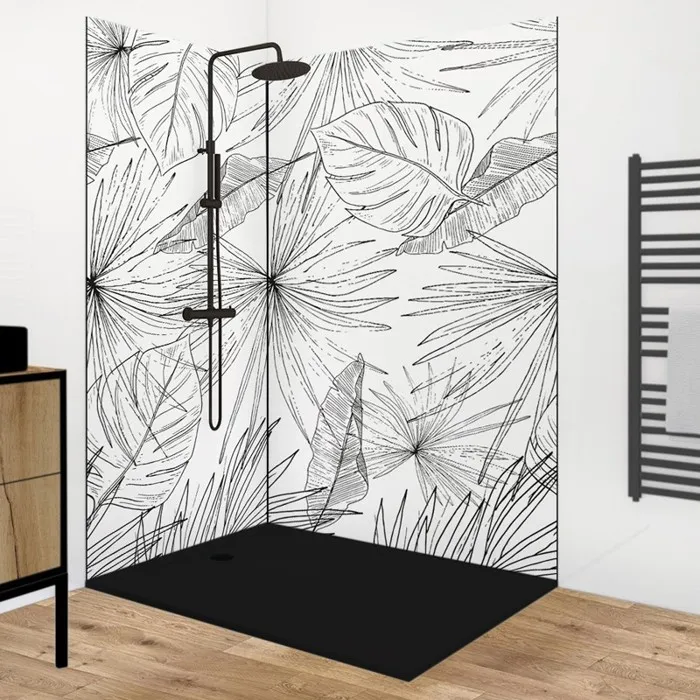 Lot de 2 panneaux de douche en aluminium (90x220 & 120x220 cm) + profilés noir - Lamnar - Noir
