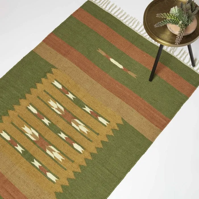 Tapis Kilim En Coton Et Jute Vert Lundi 160x230cm - Homescapes