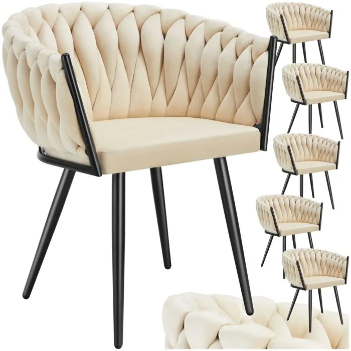 Lot 6 Chaises De Salle À Manger En Velours Design Noué Sables