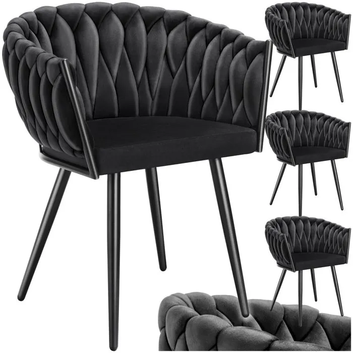 Lot 4 Chaises De Salle À Manger En Velours Design Noué Noires