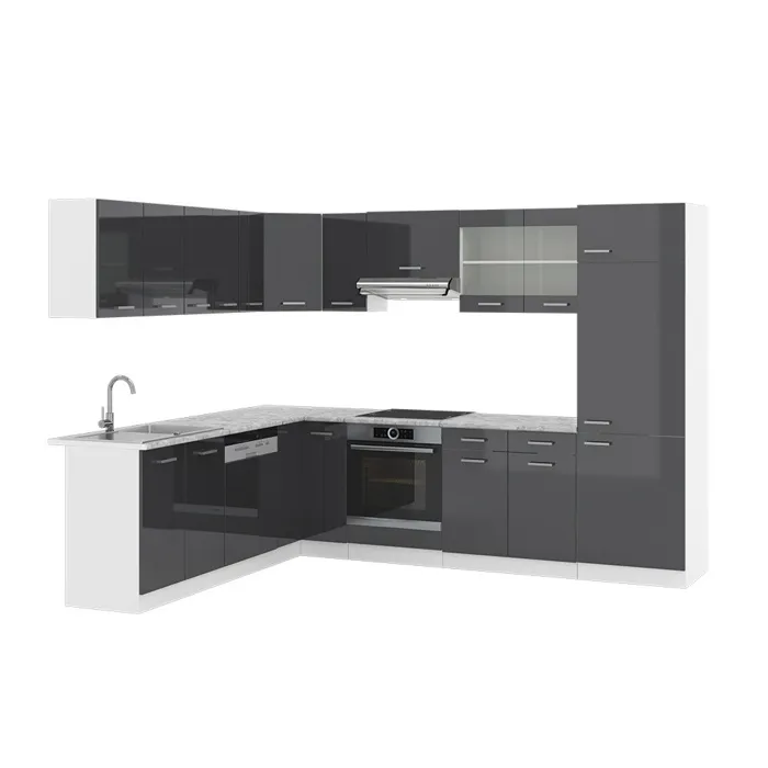 Vicco Cuisine en angle Anthracite Haute brillance/Blanc 287 x 227 cm, PT Marbre