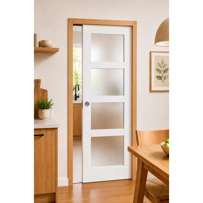 Porte Coulissante Tana Blanc Vitrée H204 X L63 Cm, Galandage, Kit Finition Gd Menuiseries