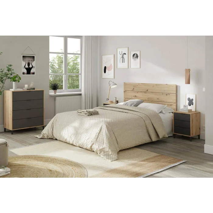 Table De Chevet,effet Bois,chêne Noué, Anthracite,160x60h2.5 Cm