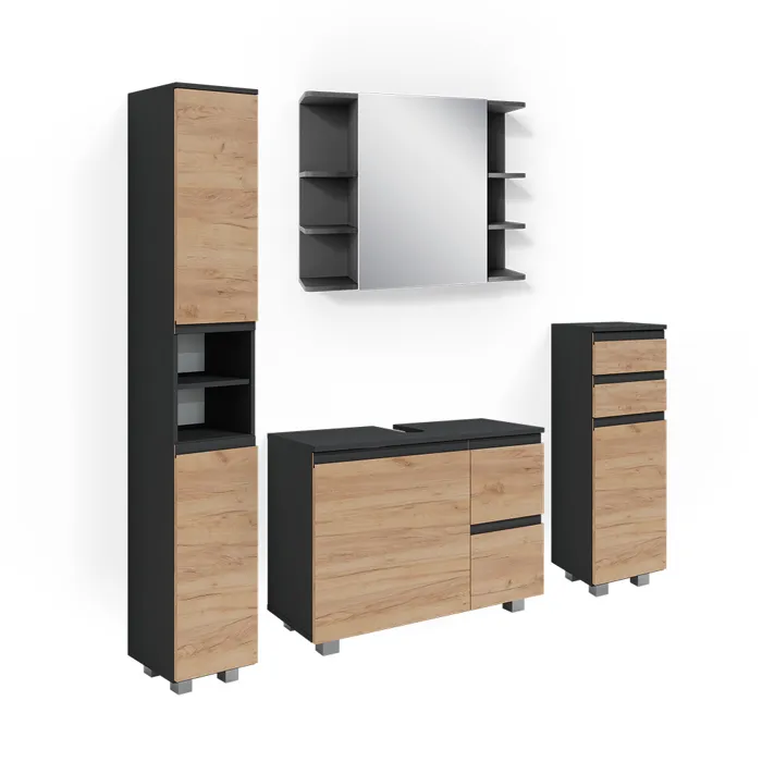 Vicco Meubles bain Anthracite/Chêne doré 4 pièces