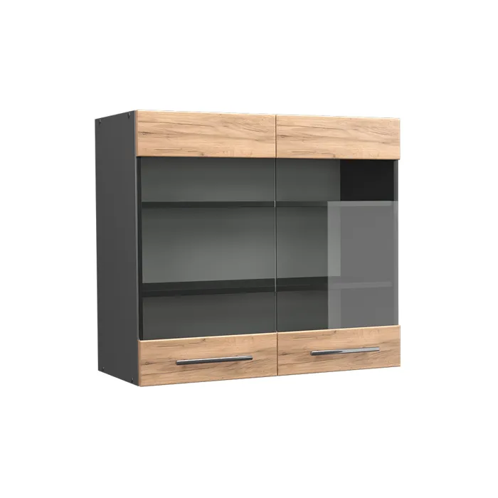 Vicco Meuble de cuisine haut vitré Chêne de force doré 80cm